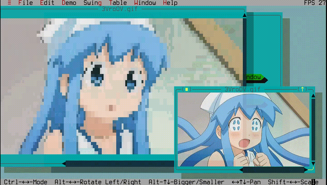Animated gif rendered as both Unicode and bitmap image